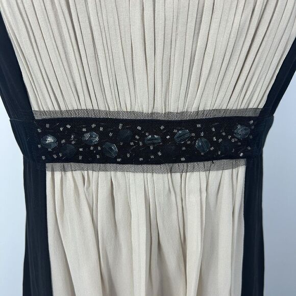 BCBG MaxAzria modest Silk Chiffon Evening Gown Maxi Dress Black Cream Size 6 - Picture 2 of 14